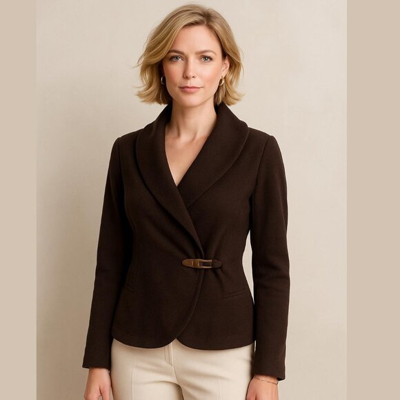 Ralph Lauren Chocolate Brown Cotton Knit Blazer Jacket M - Picture 1 of 7